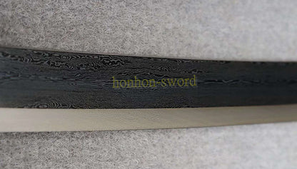 Japanisches Samurai-Schwert Katana aus schwarzem gefaltetem Stahl, Full Tang, handgefertigt, scharfe Klinge, schwarz 