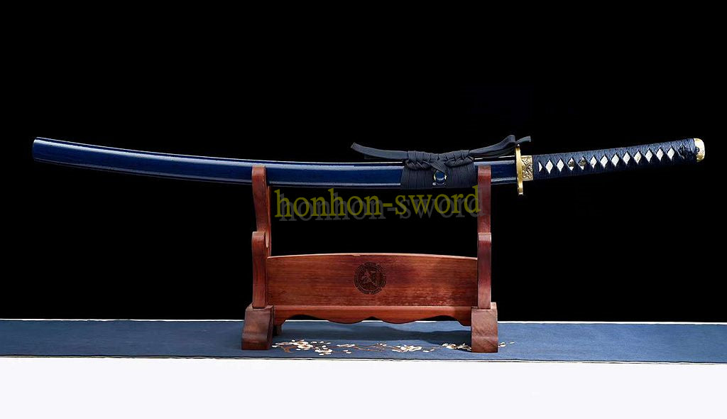 Épée de samouraï japonaise en acier plié noir, katana, lame tranchante faite à la main, noire 