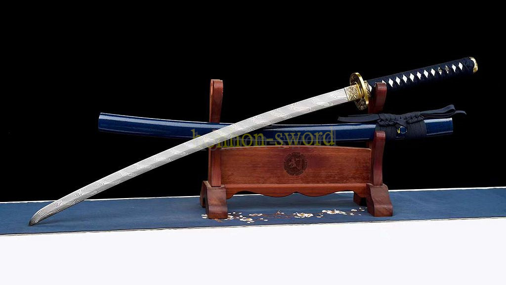 Épée de samouraï japonaise en acier plié noir, katana, lame tranchante faite à la main, noire 