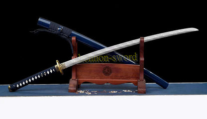 Épée de samouraï japonaise en acier plié noir, katana, lame tranchante faite à la main, noire 