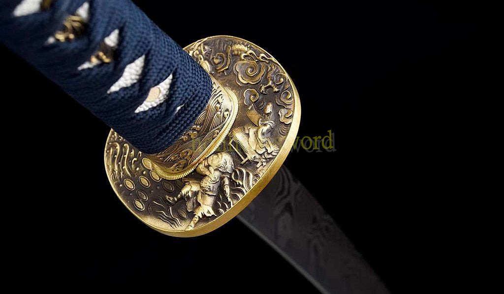 Épée de samouraï japonaise en acier plié noir, katana, lame tranchante faite à la main, noire 
