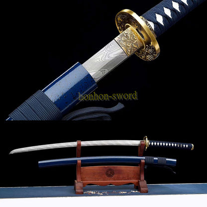 Épée de samouraï japonaise en acier plié noir, katana, lame tranchante faite à la main, noire 