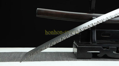 Japanisches Samurai-Schwert Katana aus schwarzem gefaltetem Stahl, Full Tang, handgefertigt, scharfe Klinge, schwarz 