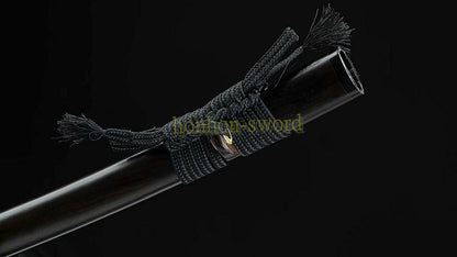 Japanisches Samurai-Schwert Katana aus schwarzem gefaltetem Stahl, Full Tang, handgefertigt, scharfe Klinge, schwarz 