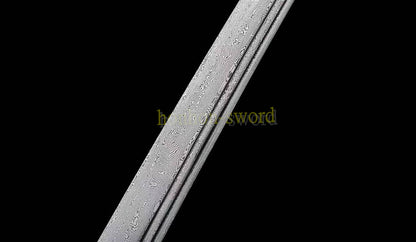 Handgeschmiedetes japanisches Samurai-Schwert Katana aus Damaszener-Faltstahl, scharf, ganz in Schwarz 