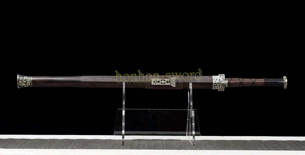 Damascus Folded Steel HanJian 汉剑 Chinese Jian Sword Sharp Ebony Sheath