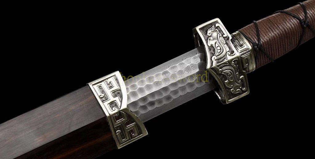 Damascus Folded Steel HanJian 汉剑 Chinese Jian Sword Sharp Ebony Sheath
