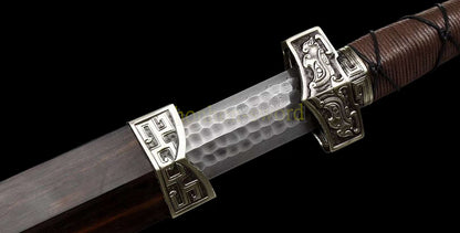Damascus Folded Steel HanJian 汉剑 Chinese Jian Sword Sharp Ebony Sheath