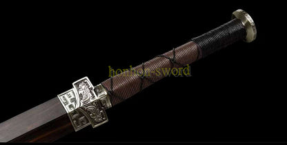 Damascus Folded Steel HanJian 汉剑 Chinese Jian Sword Sharp Ebony Sheath