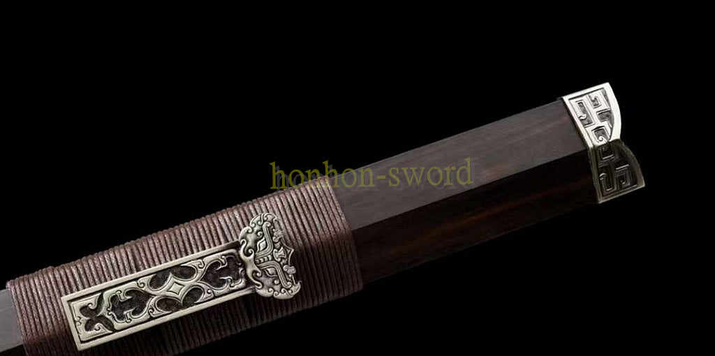 Damascus Folded Steel HanJian 汉剑 Chinese Jian Sword Sharp Ebony Sheath