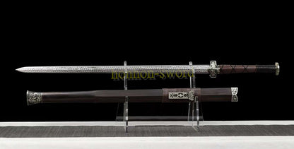 Damascus Folded Steel HanJian 汉剑 Chinese Jian Sword Sharp Ebony Sheath