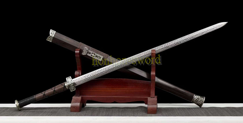 Damascus Folded Steel HanJian 汉剑 Chinese Jian Sword Sharp Ebony Sheath