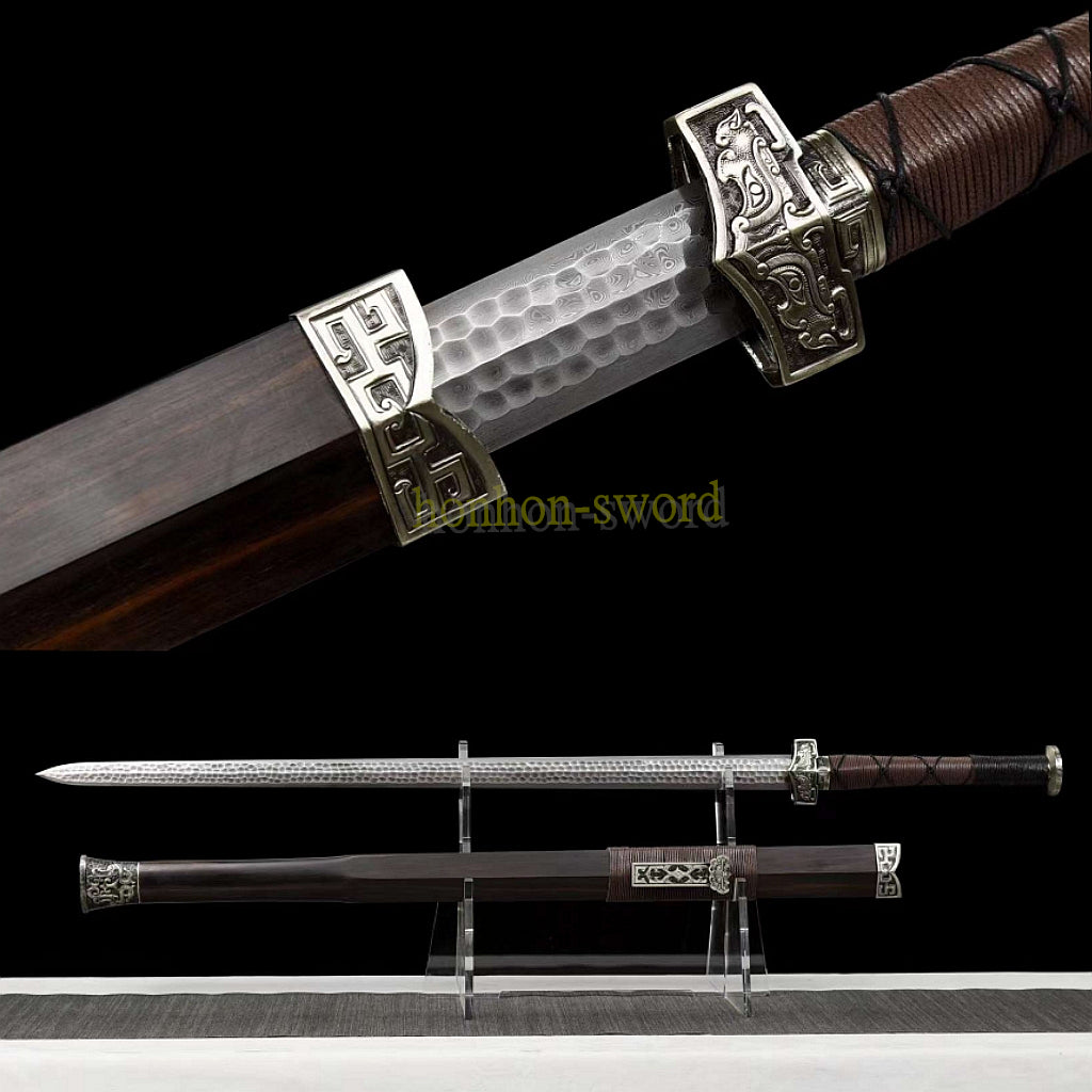 Damascus Folded Steel HanJian 汉剑 Chinese Jian Sword Sharp Ebony Sheath