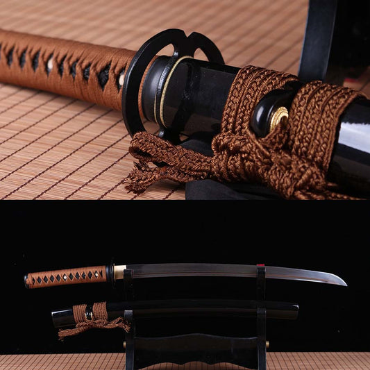 Hand Forged Folded Steel Wakizashi Japanese Samurai Sword Full Tang Black