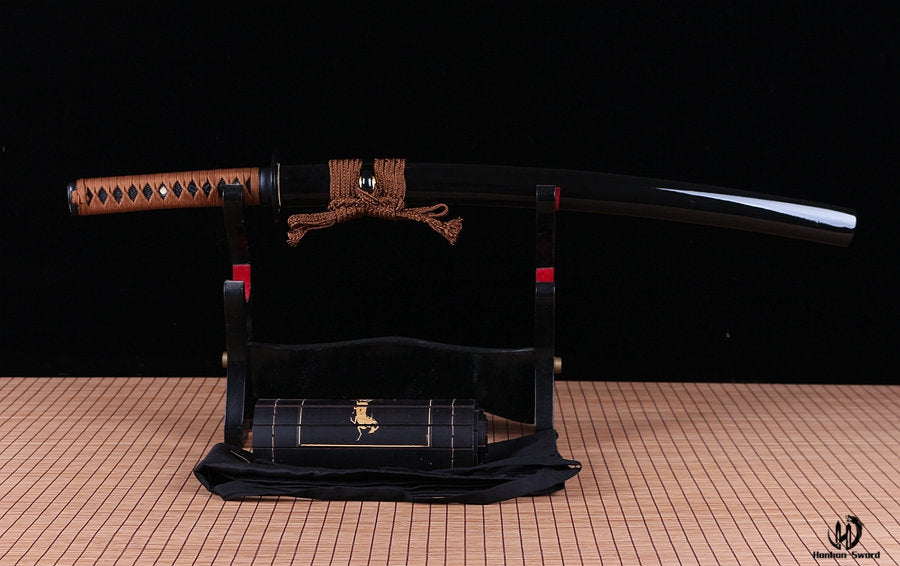 Hand Forged Folded Steel Wakizashi Japanese Samurai Sword Full Tang Black