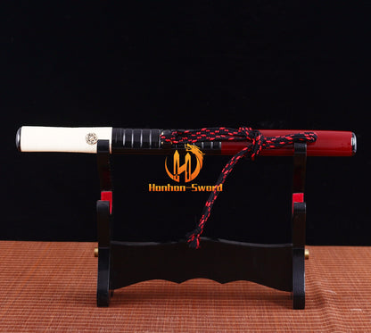 Damas Plié Acier Tanto Samouraï Japonais Épée Courte Full Tang Battle Razor Sharp Rouge 