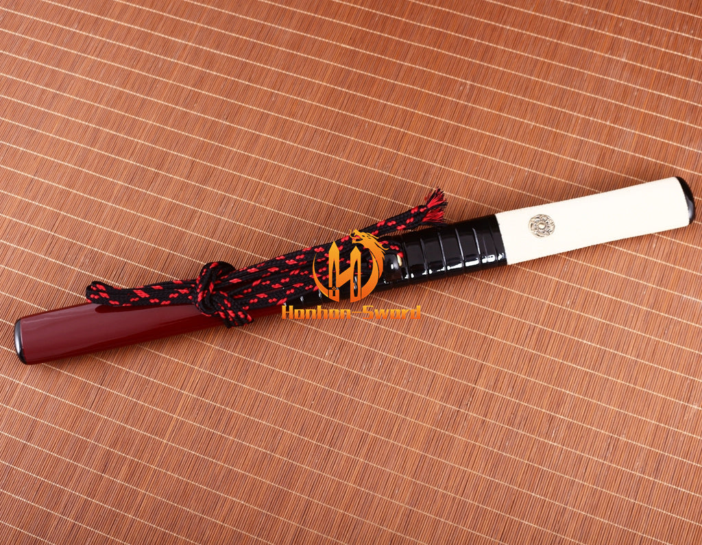 Damas Plié Acier Tanto Samouraï Japonais Épée Courte Full Tang Battle Razor Sharp Rouge 