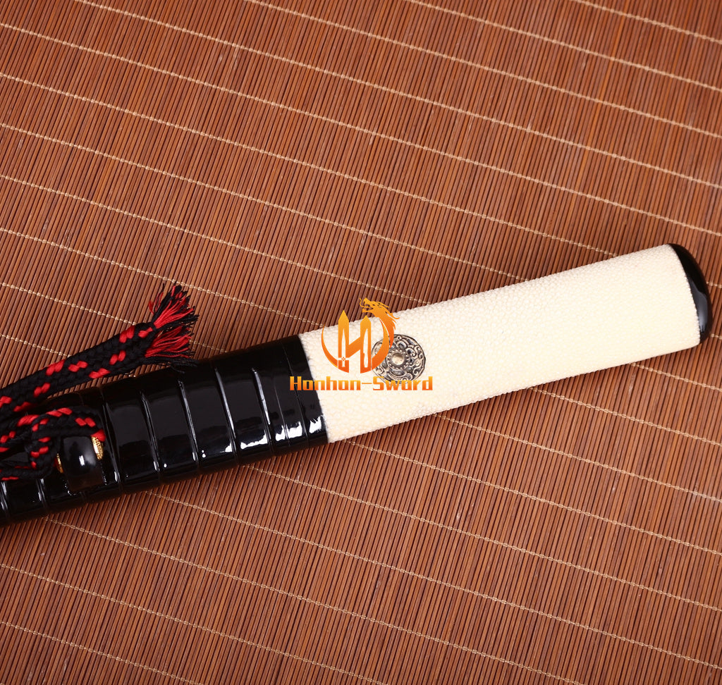 Damas Plié Acier Tanto Samouraï Japonais Épée Courte Full Tang Battle Razor Sharp Rouge 