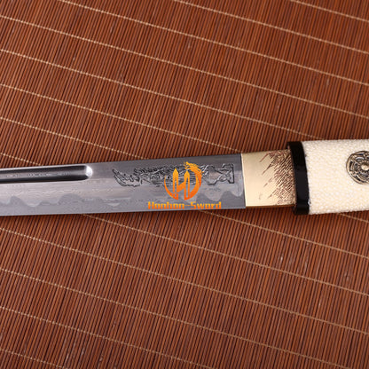 Damas Plié Acier Tanto Samouraï Japonais Épée Courte Full Tang Battle Razor Sharp Rouge 