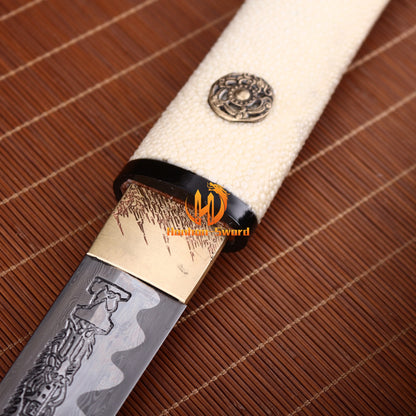 Damas Plié Acier Tanto Samouraï Japonais Épée Courte Full Tang Battle Razor Sharp Rouge 