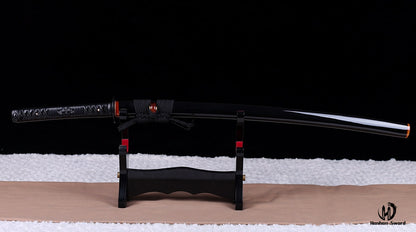 Épée de samouraï japonaise en acier plié noir, katana, lame tranchante faite à la main, noire 