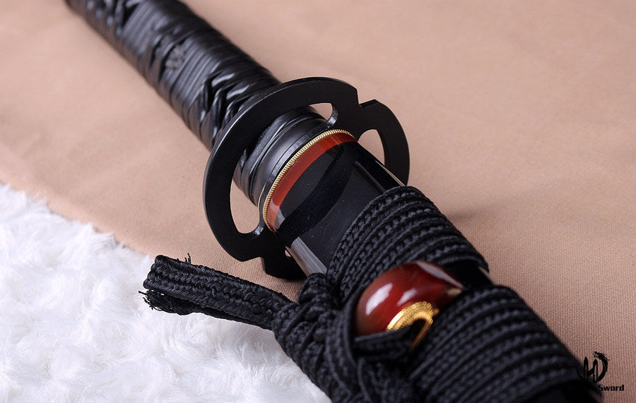 Épée de samouraï japonaise en acier plié noir, katana, lame tranchante faite à la main, noire 