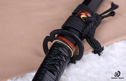 Épée de samouraï japonaise en acier plié noir, katana, lame tranchante faite à la main, noire 