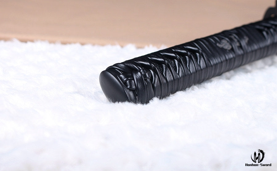 Épée de samouraï japonaise en acier plié noir, katana, lame tranchante faite à la main, noire 