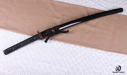 Épée de samouraï japonaise en acier plié noir, katana, lame tranchante faite à la main, noire 