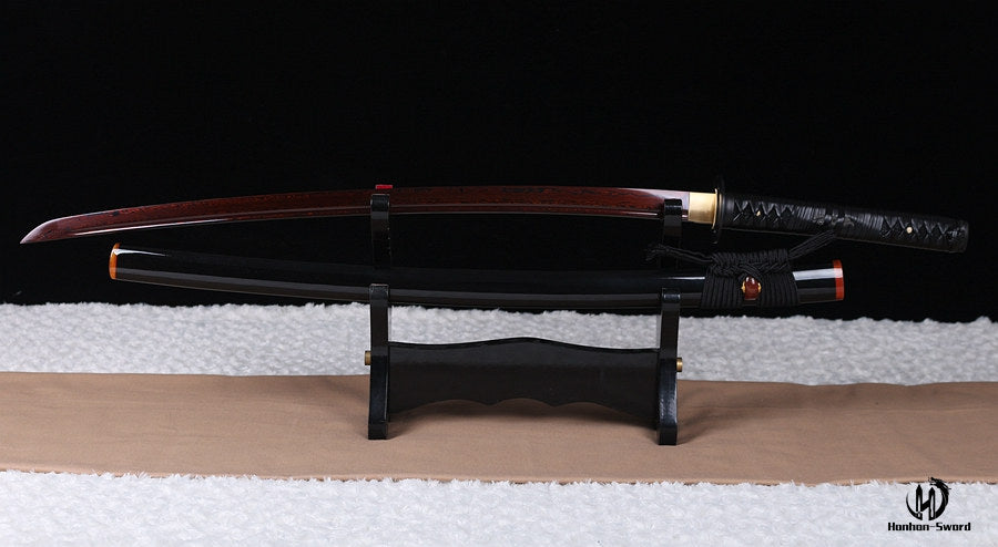 Épée de samouraï japonaise en acier plié noir, katana, lame tranchante faite à la main, noire 