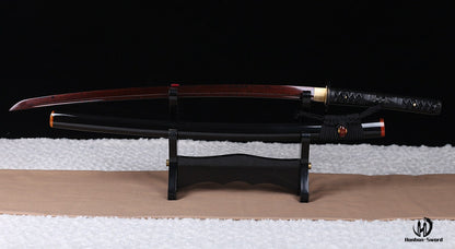 Épée de samouraï japonaise en acier plié noir, katana, lame tranchante faite à la main, noire 