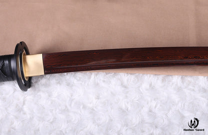 Épée de samouraï japonaise en acier plié noir, katana, lame tranchante faite à la main, noire 