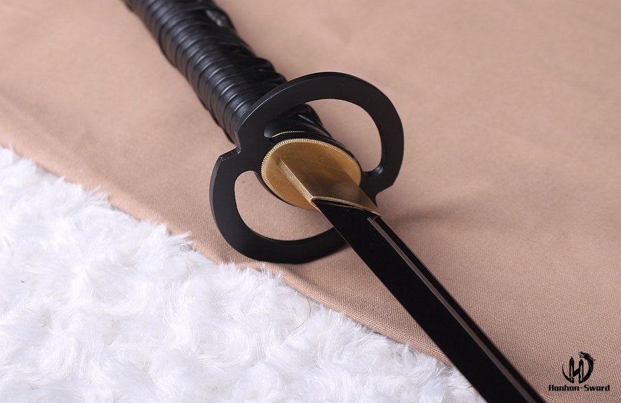 Épée de samouraï japonaise en acier plié noir, katana, lame tranchante faite à la main, noire 