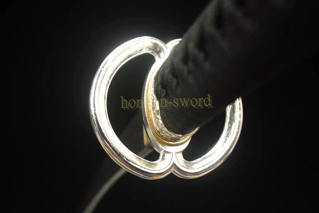 Japanisches Samurai-Schwert Katana aus schwarzem gefaltetem Stahl, Full Tang, handgefertigt, scharfe Klinge, schwarz 