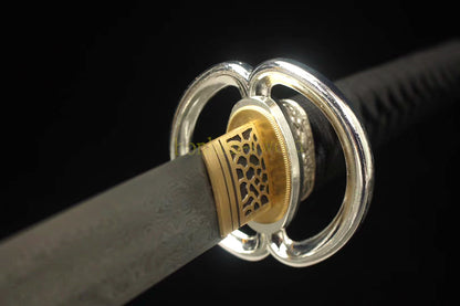 Japanisches Samurai-Schwert Katana aus schwarzem gefaltetem Stahl, Full Tang, handgefertigt, scharfe Klinge, schwarz 