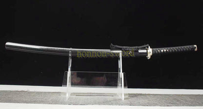 Japanisches Samurai-Schwert Katana aus schwarzem gefaltetem Stahl, Full Tang, handgefertigt, scharfe Klinge, schwarz 