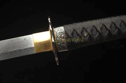 Hand Forge Damascus Folded Steel Japanese Katana Full Tang Samurai Sword Black
