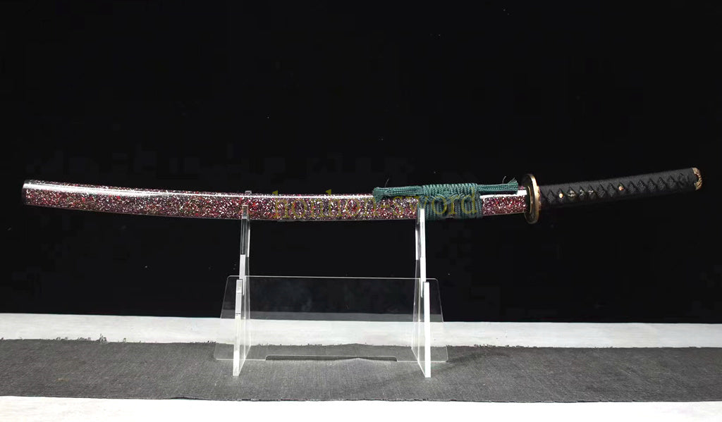 Épée de samouraï japonaise en acier plié noir, katana, lame tranchante faite à la main, noire 