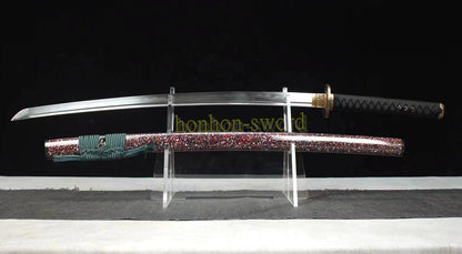 Épée de samouraï japonaise en acier plié noir, katana, lame tranchante faite à la main, noire 