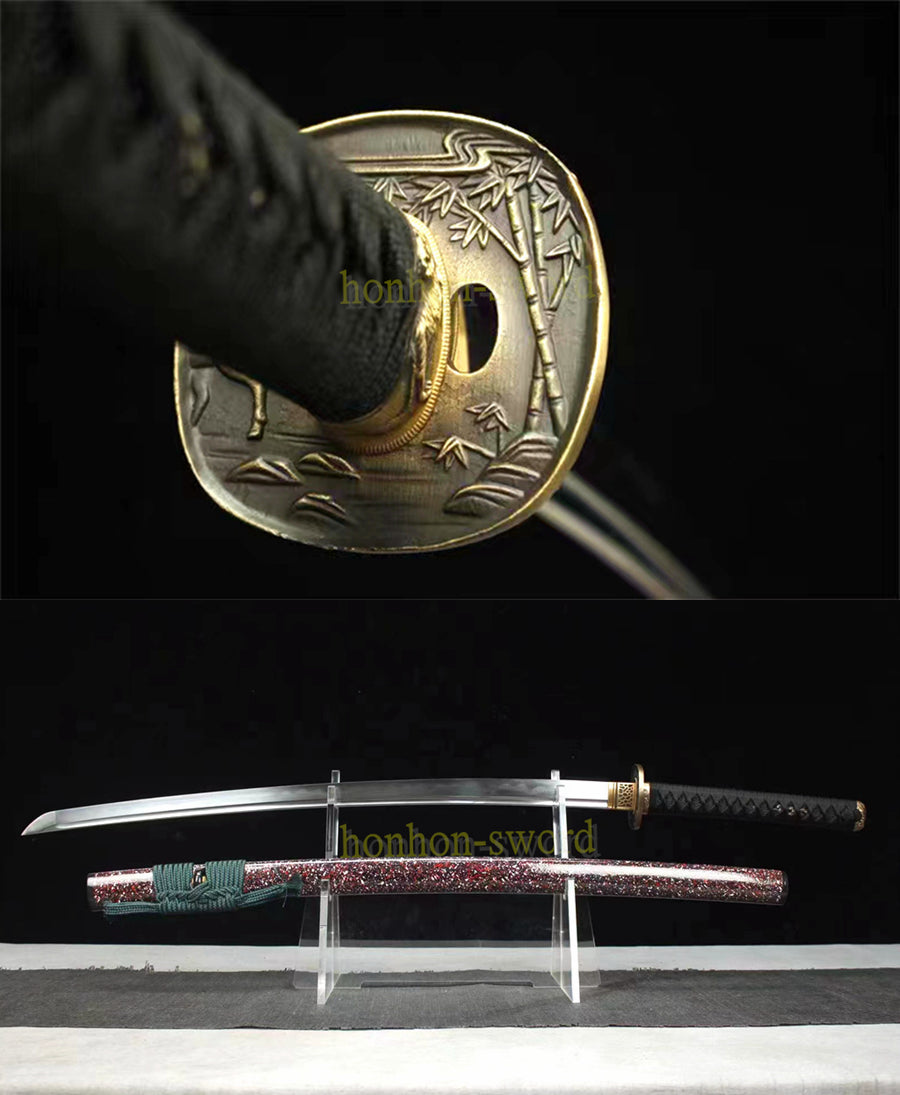 Épée de samouraï japonaise en acier plié noir, katana, lame tranchante faite à la main, noire 
