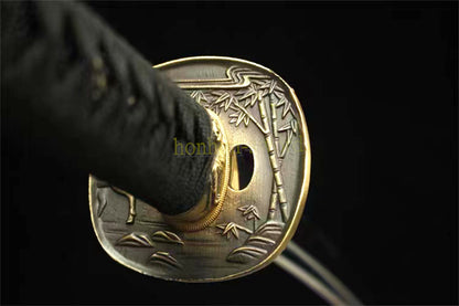 Épée de samouraï japonaise en acier plié noir, katana, lame tranchante faite à la main, noire 