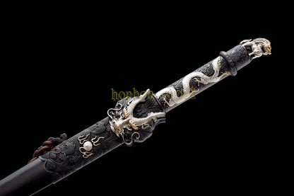 Japanisches Samurai-Schwert Katana aus schwarzem gefaltetem Stahl, Full Tang, handgefertigt, scharfe Klinge, schwarz 