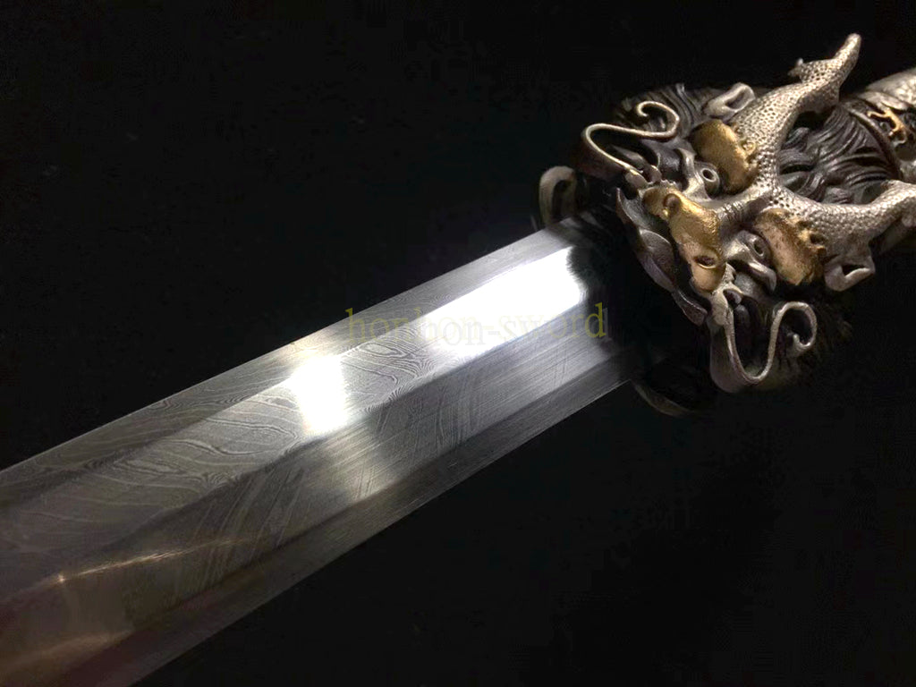 Japanisches Samurai-Schwert Katana aus schwarzem gefaltetem Stahl, Full Tang, handgefertigt, scharfe Klinge, schwarz 