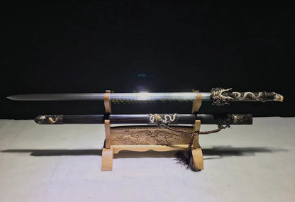 Japanisches Samurai-Schwert Katana aus schwarzem gefaltetem Stahl, Full Tang, handgefertigt, scharfe Klinge, schwarz 