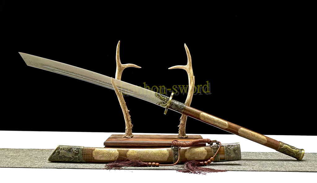 Japanisches Samurai-Schwert Katana aus schwarzem gefaltetem Stahl, Full Tang, handgefertigt, scharfe Klinge, schwarz 