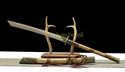 Japanisches Samurai-Schwert Katana aus schwarzem gefaltetem Stahl, Full Tang, handgefertigt, scharfe Klinge, schwarz 