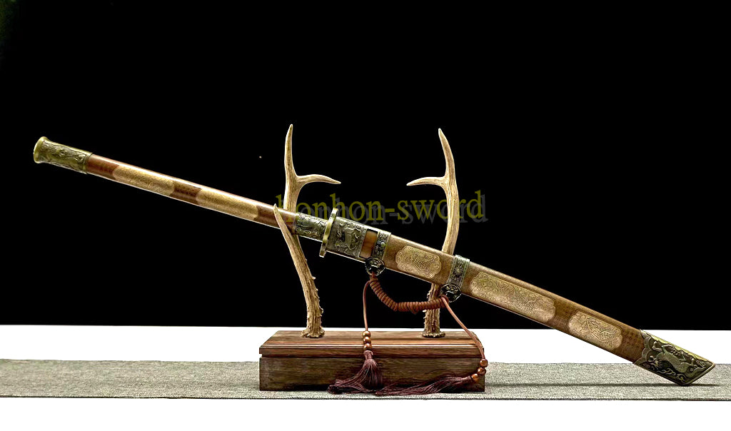 Japanisches Samurai-Schwert Katana aus schwarzem gefaltetem Stahl, Full Tang, handgefertigt, scharfe Klinge, schwarz 