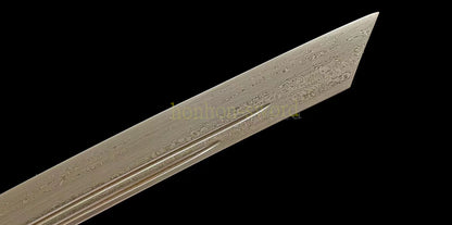 Japanisches Samurai-Schwert Katana aus schwarzem gefaltetem Stahl, Full Tang, handgefertigt, scharfe Klinge, schwarz 