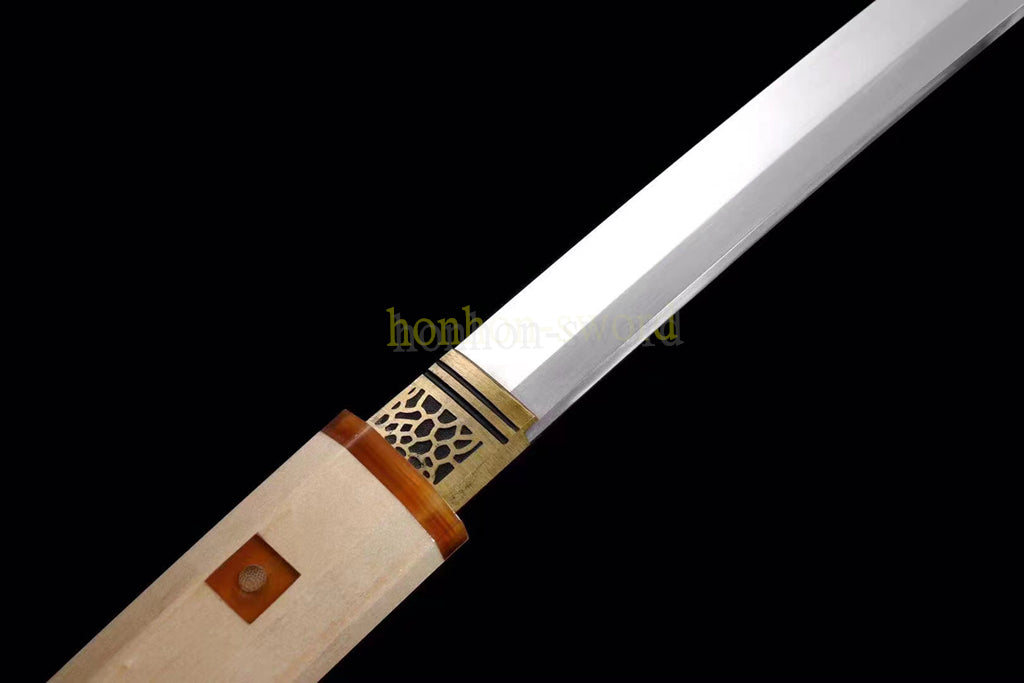 Hand Forge Damascus Folded Steel Clay Tempered Shirasaya Japanese Katana Samurai Sword Wooden