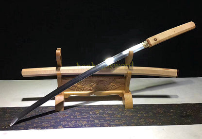 Hand Forge Damascus Folded Steel Clay Tempered Shirasaya Japanese Katana Samurai Sword Wooden